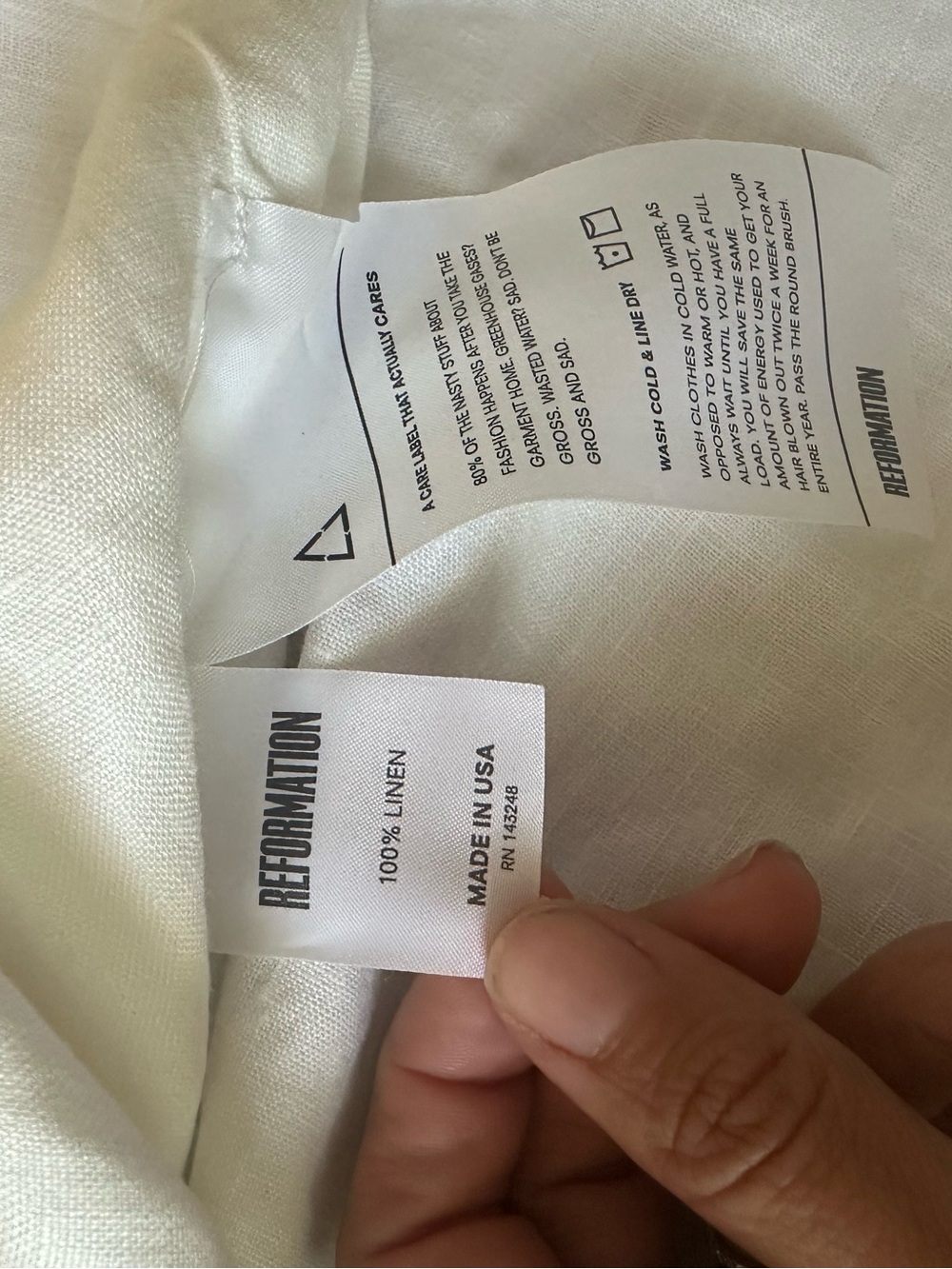 White Lace-Trim Linen Reformation Dress - Picture 2 of 3